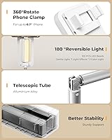 Vista 4 de Soporte de teléfono para grabación, montaje superior con luz, soporte para selfie, portátil, extensible, rotación de 360°, ajustable, control remoto