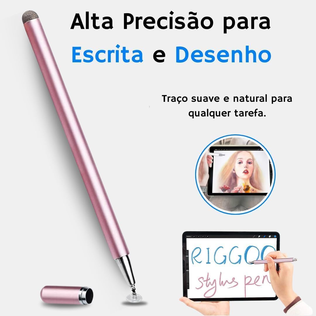 Caneta Stylus Capacitiva 2 em 1 Universal Para Telas Touch Tablets, smartphones e notebooks compatível com Apple, Samsung, Xiaomi, Motorola Sem Bateria, Sem Bluetooth Alta Precisão
