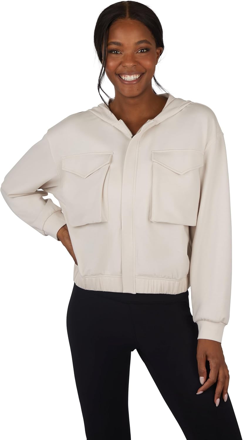 Yogalicious Womens Scuba Autumn Cropped Elastic Hem Hooded Jacket