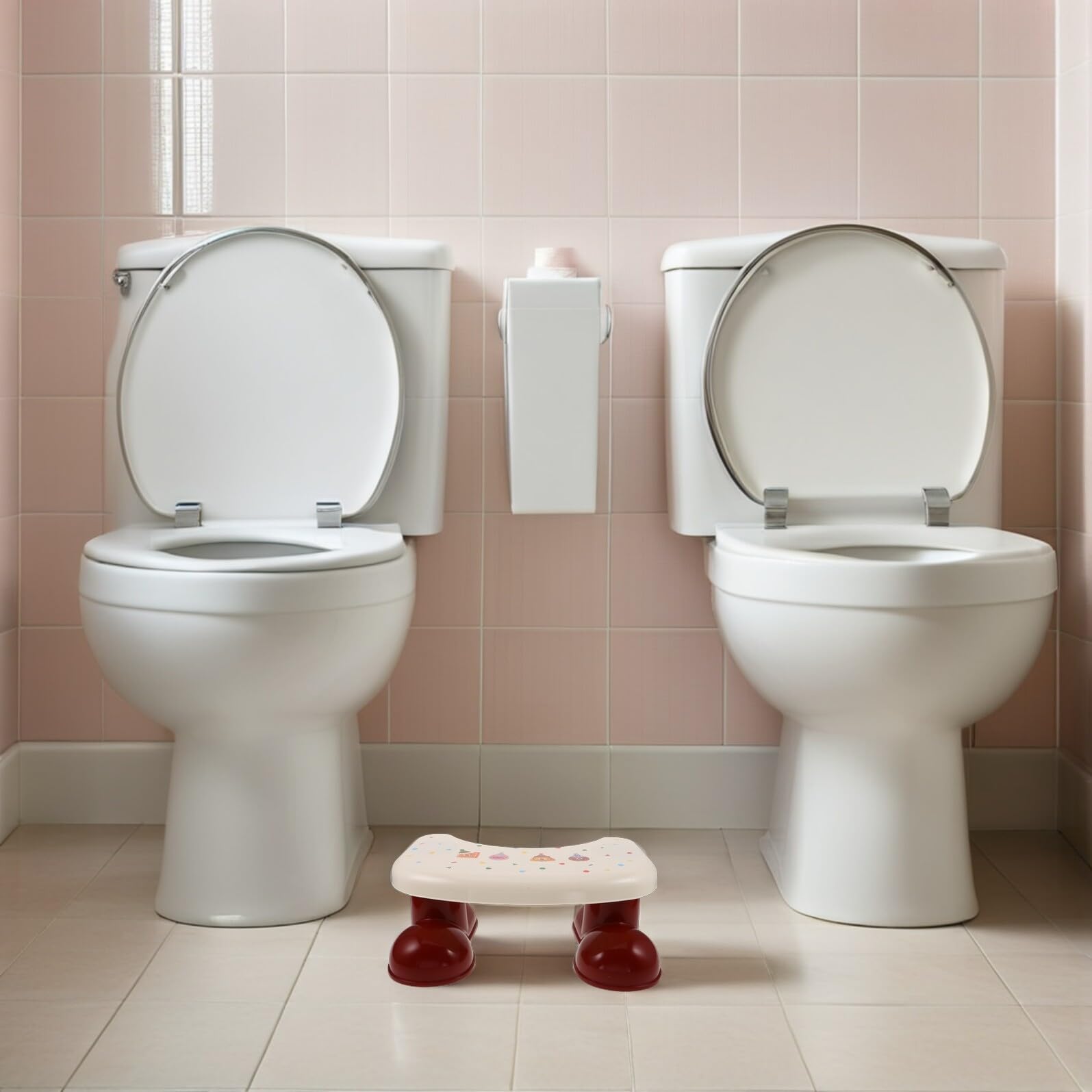 Rutschfester Kinder Toilettenhocker aus Kunststoff in Rot | Stabile Trittfläche für Zuhause und Töpfchentraining, Leicht und Tragbar, Platzsparend Verstaubar