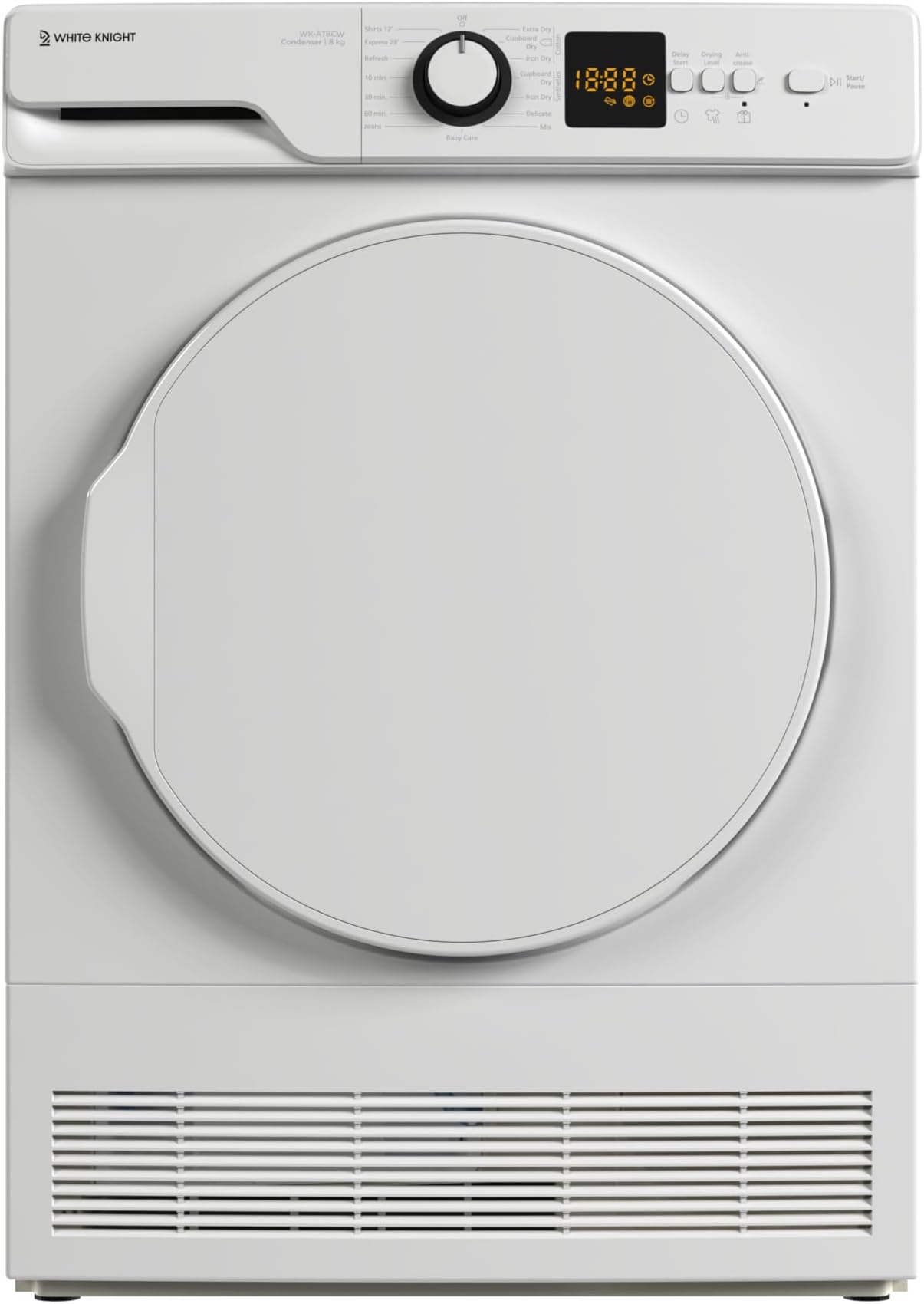 White Knight WK-AT8CW 8kg Condenser Tumble Dryer,15 Programmes, Auto Dry, B Rated - H84.5 x W59.6 x D56.3 (cm)