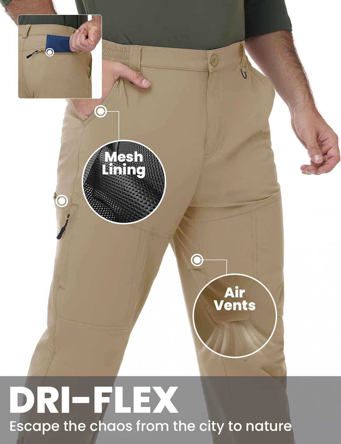 MOHEEN Men's Summer Hiking Pants, Outdoor Quick Dry Water-Resistant Work Tactical Travel Pants 7 Pockets