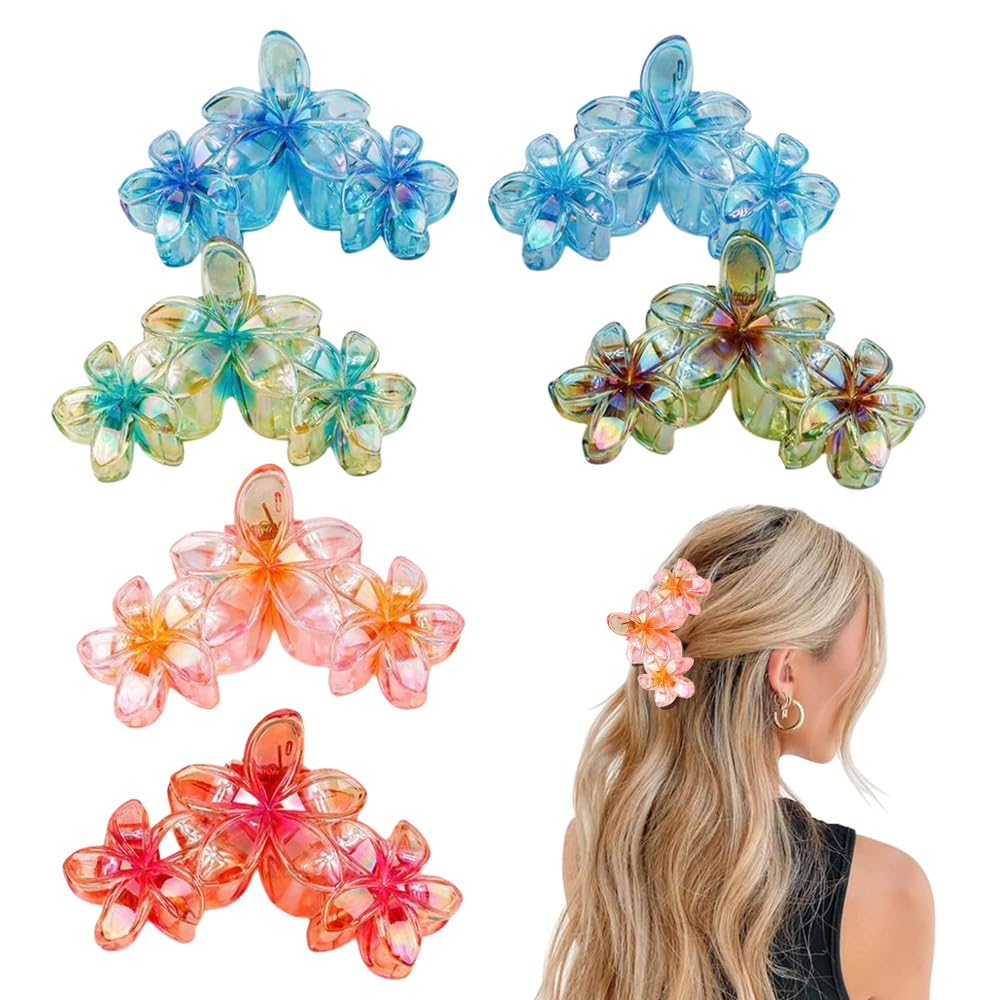 FFWTPY 6 Pieces Flower Hair Clips for Women Non Slip Design Large Elegant Strong Claw Clips Hawaiian Clips for Abundant Long Thick Thin Curly Hair