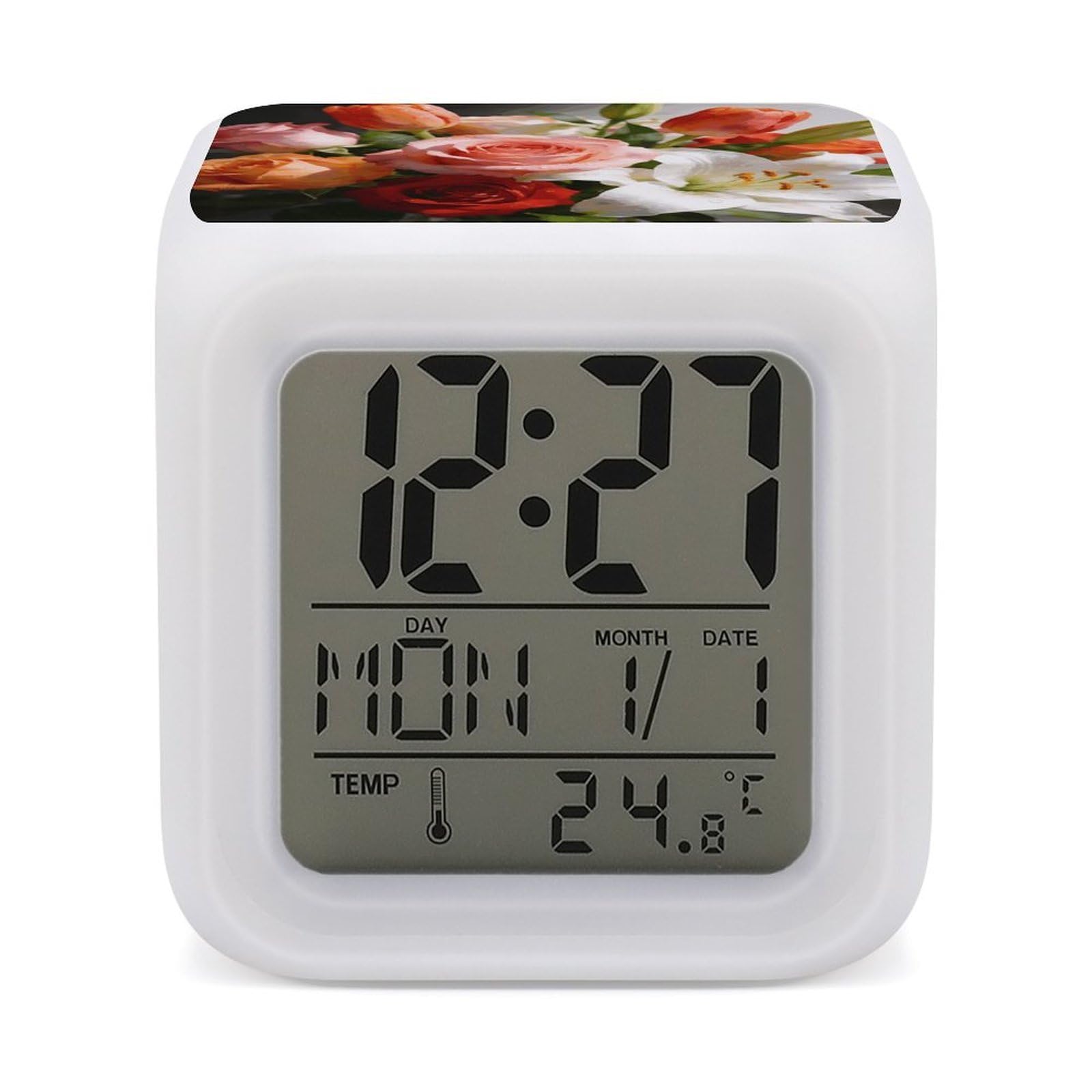 LZQPOEAS Morning Dew and Flame Alarm Clock with 7 Color Changing Nightlight for Bedroom Calendar Temperature Display Wake Up Digital Clock Small Desk Clocks for Heavy Sleepers Adults