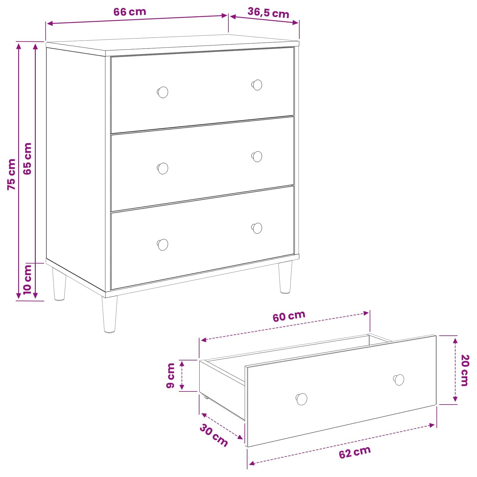 vidaXL Cassettiera OMMEN con stampa geometrica, 66 x 36,5 x 75 cm, Sonoma, cassettiera moderna, design rettangolare per riporre oggetti in camera da letto e soggiorno, legno ingegnerizzato, base