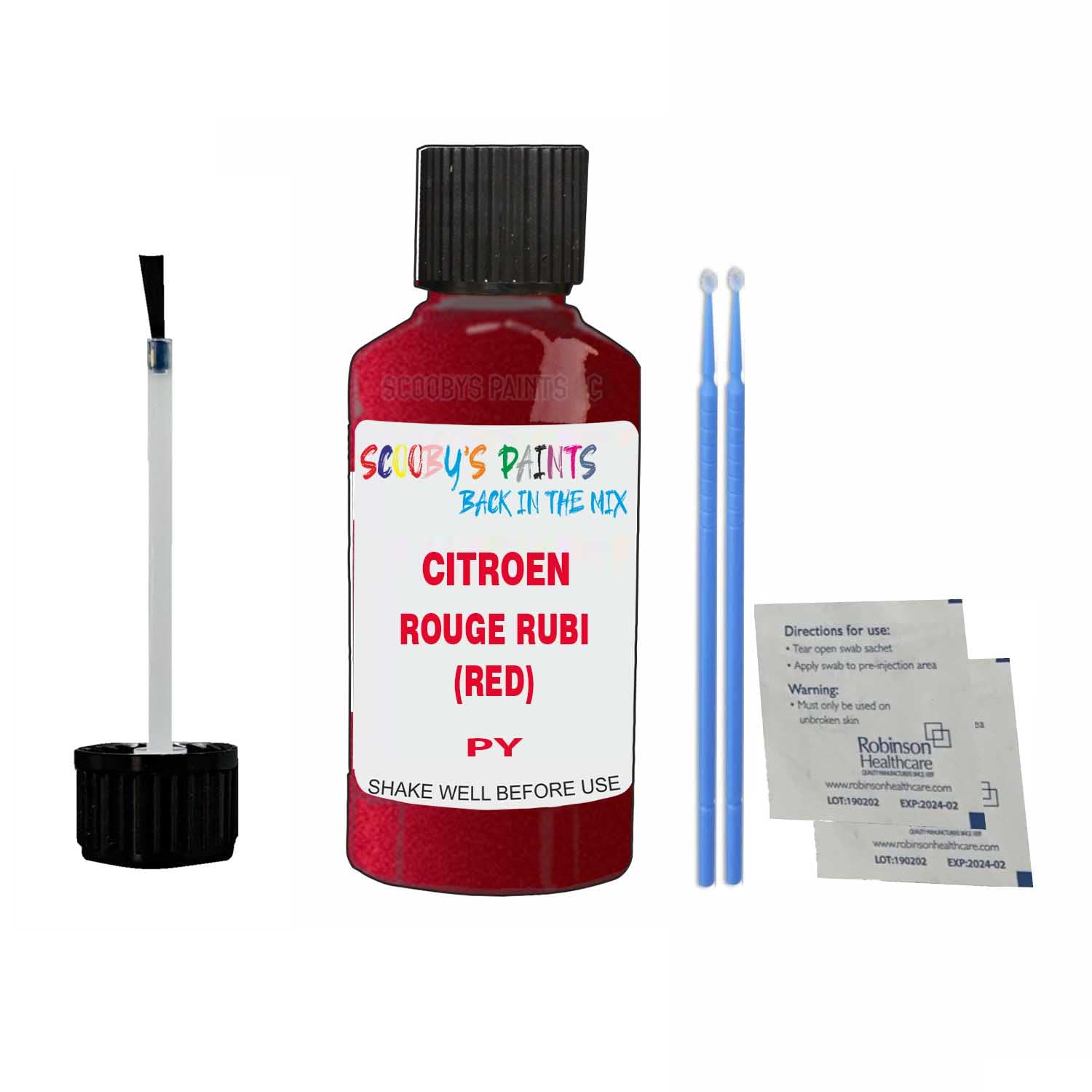 Scoobys Paints Back In The Mix Rouge Rubi (Red) Touch Up Paint For Citroen Ds3 Py 2013-2021 30Ml Bottle Brush Scratch Stone Chip Repair Pen