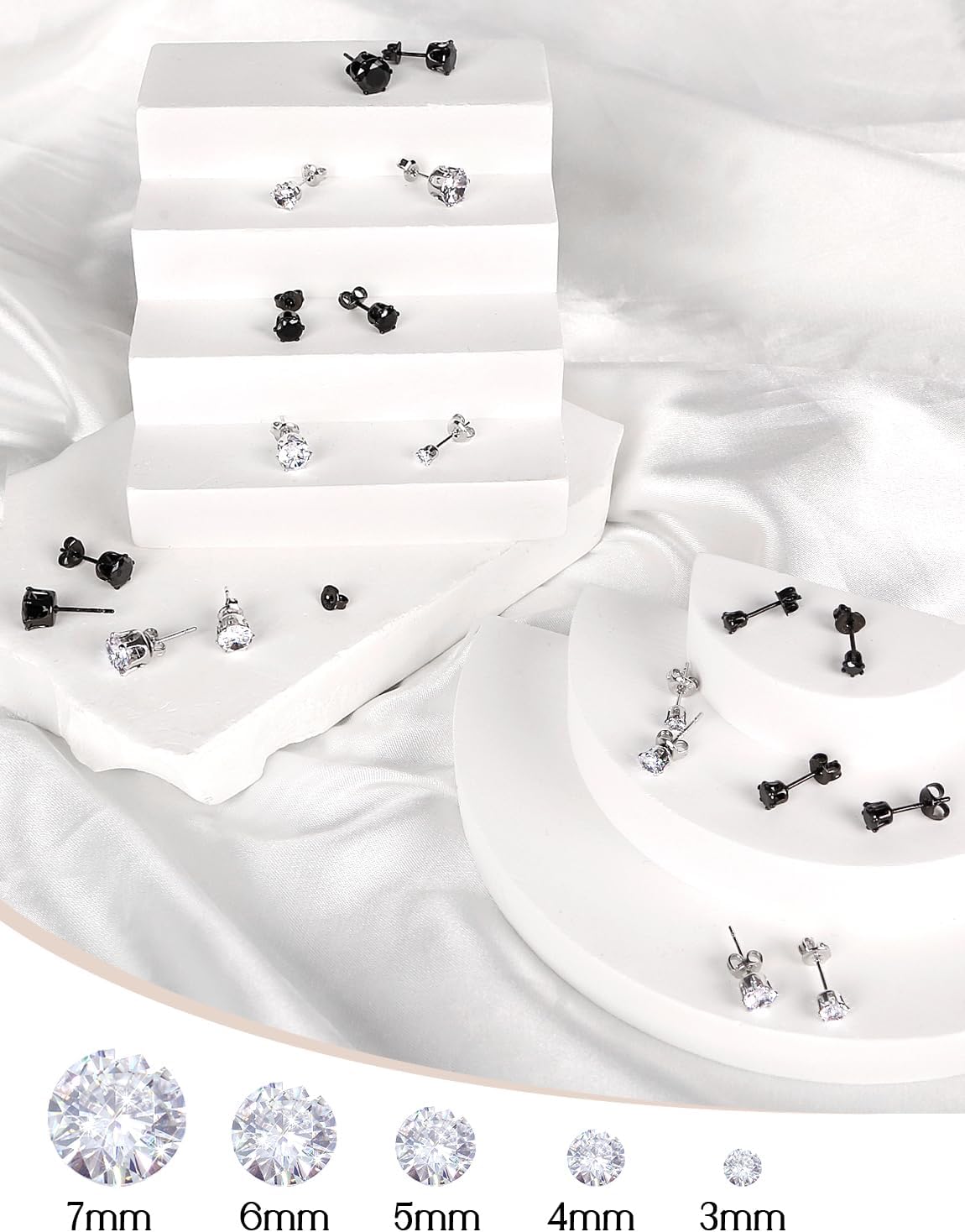 925 Sterling Silver Stud Earrings Set of 5 Pairs Hypoallergenic 18K Gold Cubic Zirconia Earrings for Women Men Sparkling Fancy Gift - Image 6