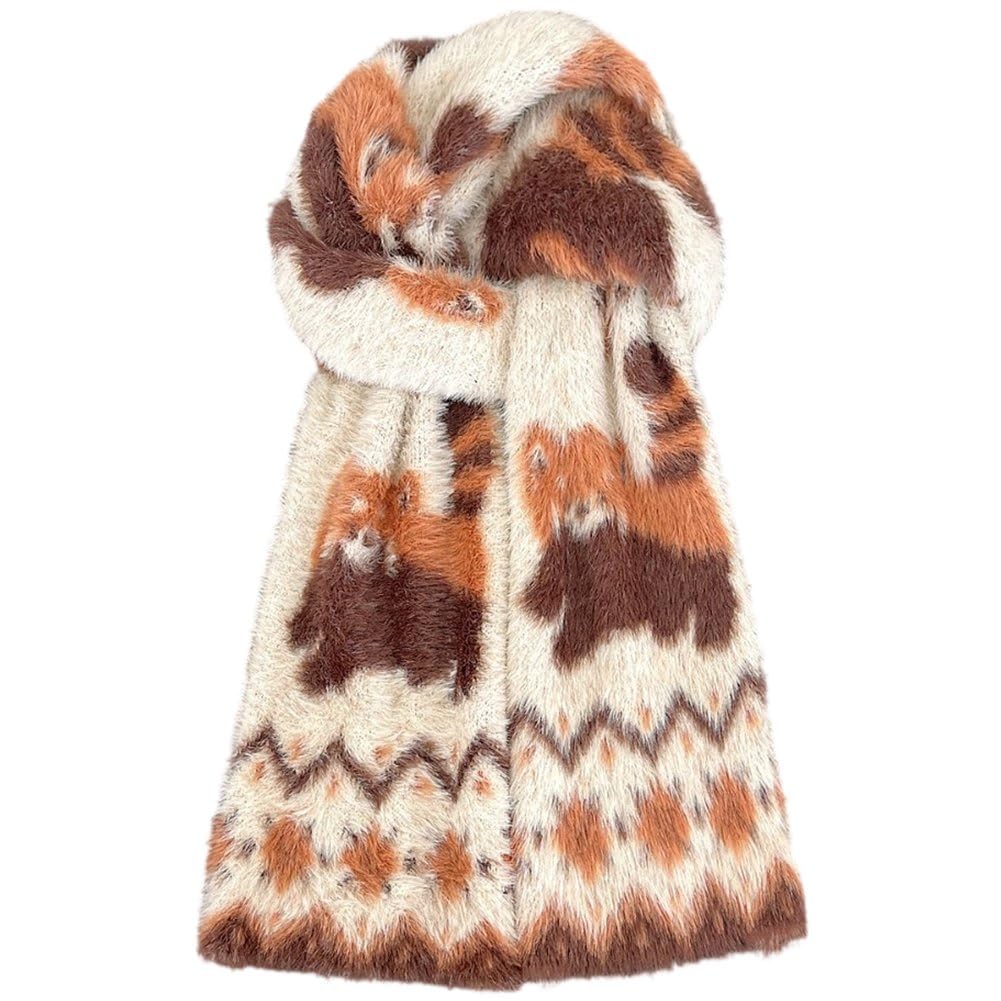Écharpe chaude femme motif panda roux idéale pour vos balades en forêt et vos sorties sous la neige
