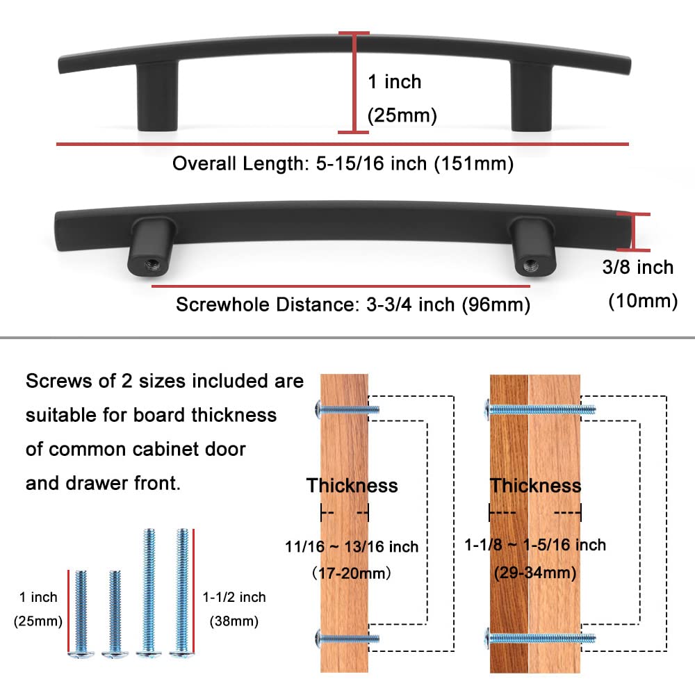 KOOFIZO 30-Pack Curved Bar Cabinet Pull - Black Furniture Arch Handle, 3.8 Inch/96mm Screw Spacing for Kitchen Cupboard Door, Bedroom Dresser Drawer, Bathroom Wardrobe Hardware