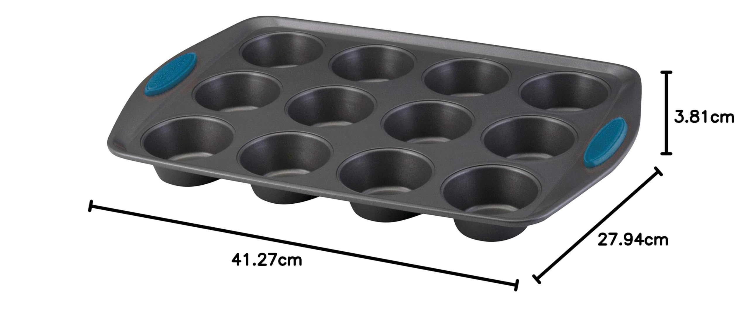Rachael Ray 47957 - Molde para magdalenas (acero), acero, Gray With Marine Blue Grips, 2,8 kg