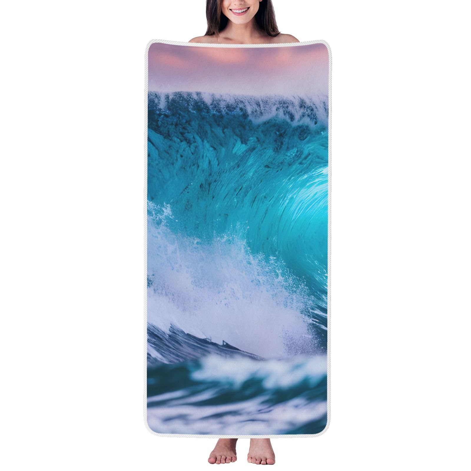 JBJGKHLP Blue Ocean Wave Print Women Men Couples Coral Velvet Bath Towel Ultra-Soft For Home Bathroom Travel