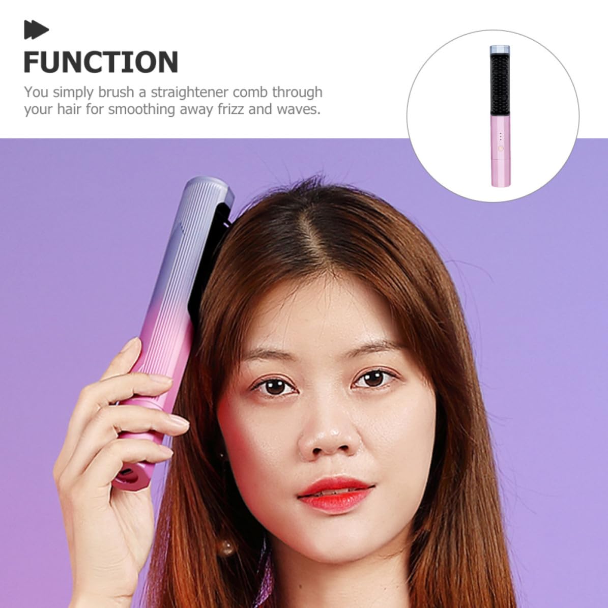 Cepillo Alisador de Pelo Inalámbrico Calefacción USB Tipo-c, para Cabello Grueso y Liso, Material Abs y Nylon, Adecuado para Festivales y Navidad