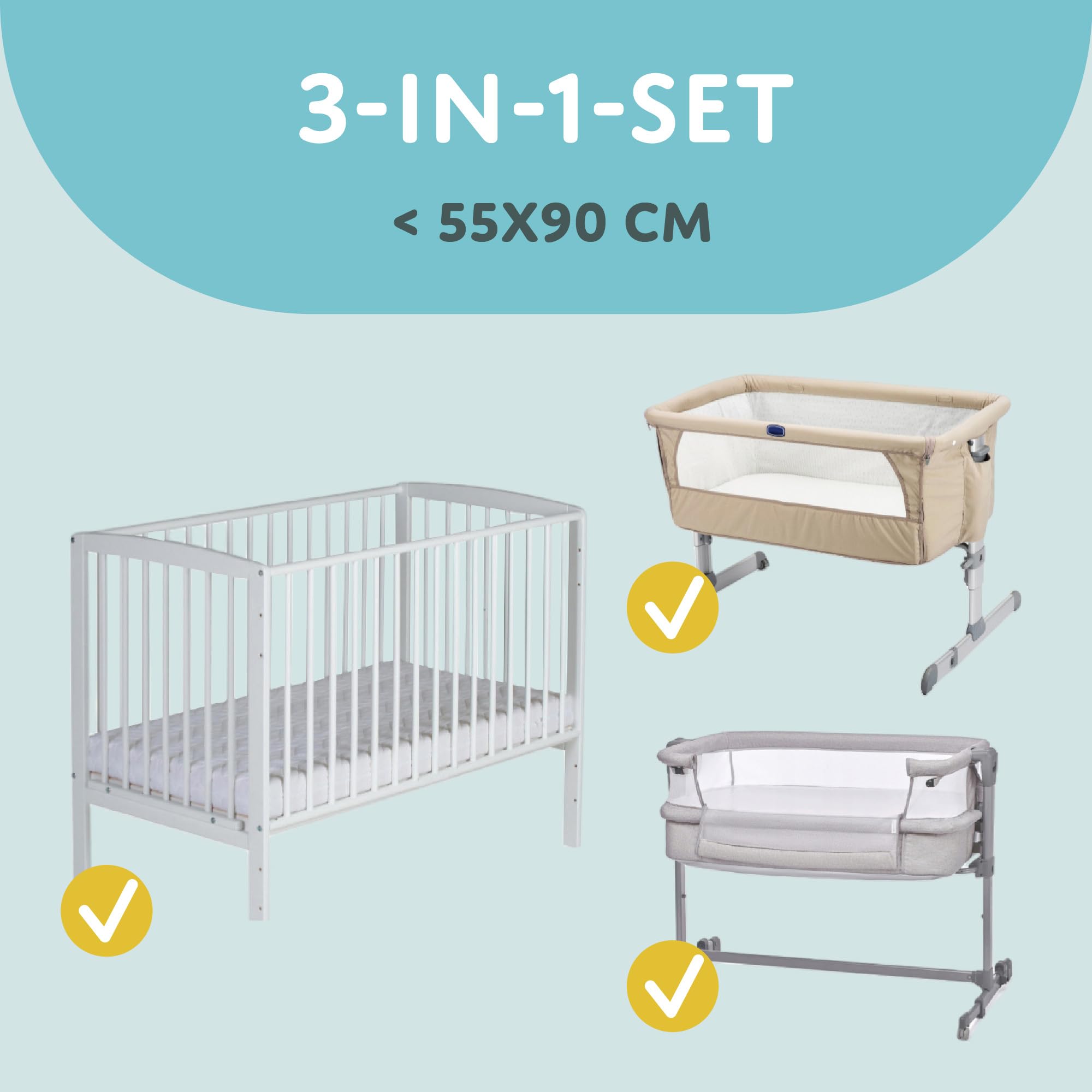 Sheet for Moses Basket Bassinet Crib and Fitted Set of 3: 55x90 cm - Image 3