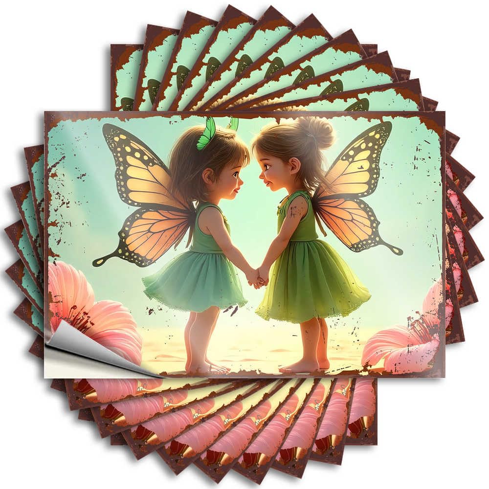 Bumper Bathroom Stuff Waterproof Vinyl Sticker | Two Little Fairies with Butterfly Wings Holding Hands On A Beach Optical Illusion Bottle for Taupe DIY Projects(12X18CM)