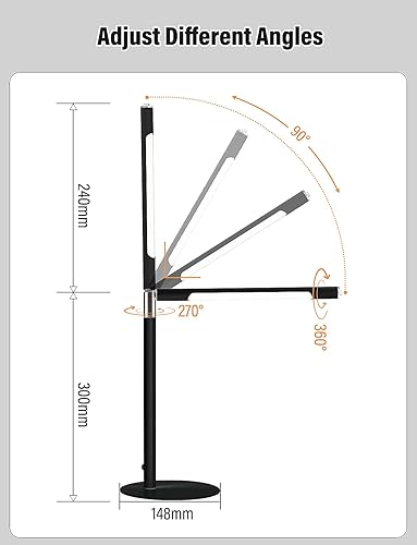 Miniatura 5 de Lámpara LED de escritorio, lámpara de ojo de oficina en casa, 3 modos, brillo infinitamente ajustable, metal, ajuste multiángulo, lámpara de