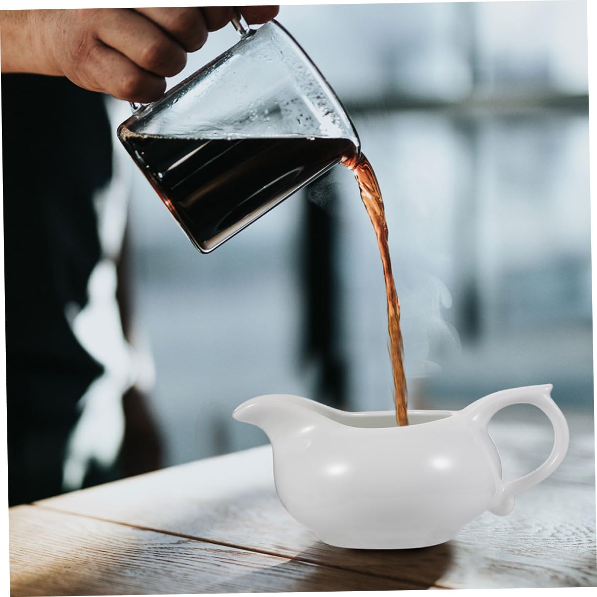 OUNONA Ceramic Sauce Container Dripless Pour Spout Gravy Boat for Sauces Dressings Dips Acid Resistant for Everyday Use Entertaining