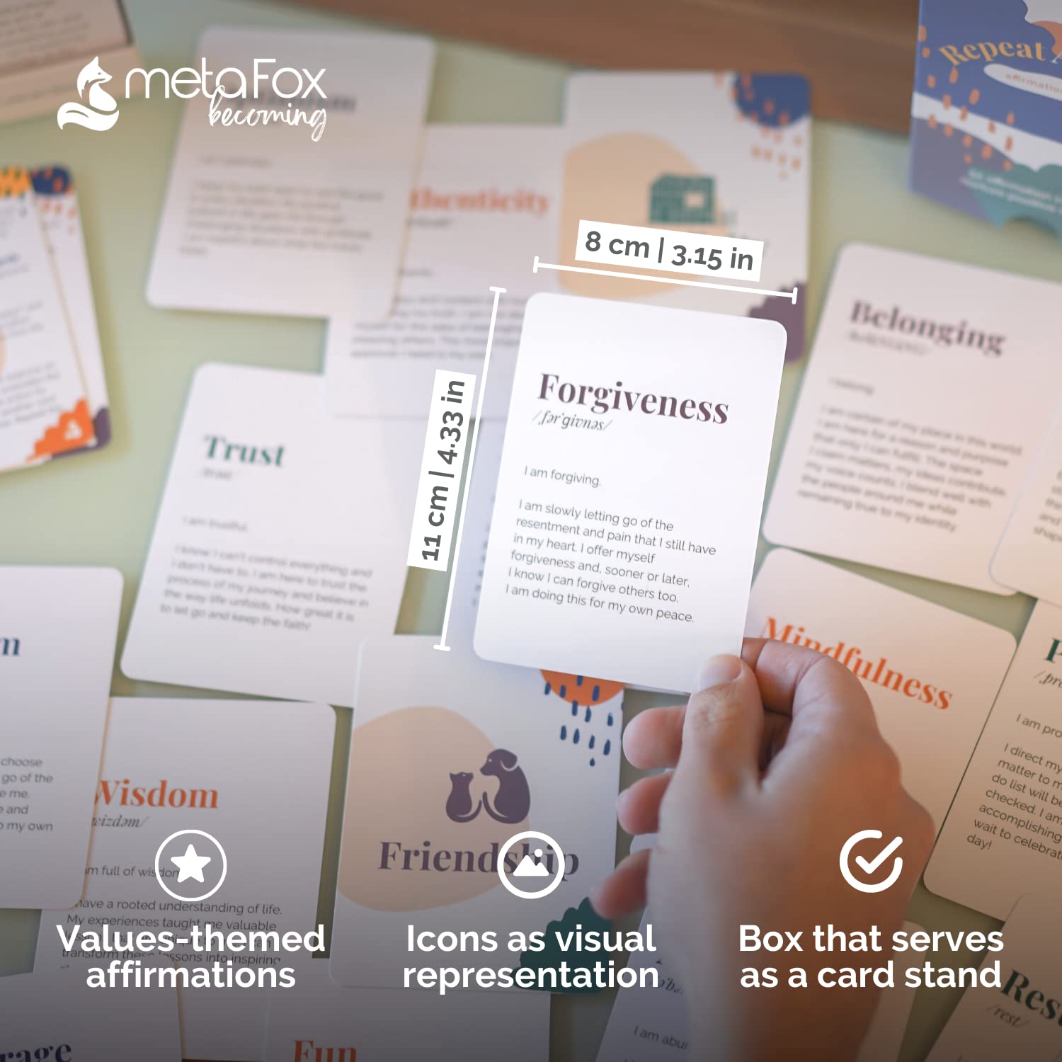 metaFox Affirmations Cards 'Repeat After Me 52 Affirmation Cards with Values-Themed Daily Affirmations for Inspiration and Mindfulness - Image 2