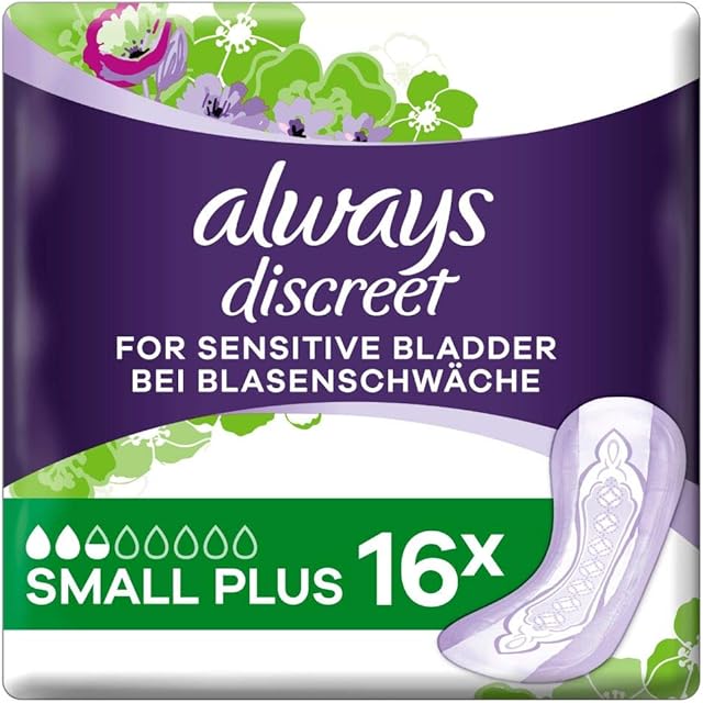 Always Discreet Sensitive Bladder Incontinence Pads Liners Small Plus - 16 Pads