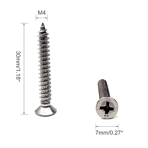 Miniatura 3 de UYTRYEM Tornillos de madera de cabeza plana M4x30mm, tornillos autorroscantes Phillips Drive cabeza avellanada, 50 unidades (M4x30mm)