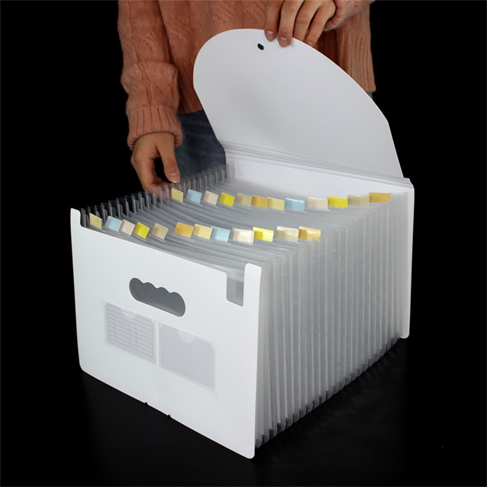 Carpeta Clasificadora Carpeta A4 multicapa de plástico con soporte de papel de prueba, carpeta telescópica de almacenamiento de datos de pie(White)