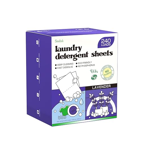 Soulink Lavender Laundry Detergent Sheets, 240 Loads - Eco-Friendly, Plant-Based, Hypoallergenic, No Plastic Jug - Lavender - 240 Count (Pack of 1)