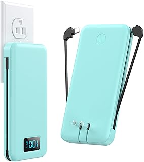 Power Bank with Built-in Cables & AC Wall Plug,13800mAh USB-C Portable Charger,4 Outputs 2 Inputs LCD Display External Battery Pack Phone Charger Compatible with iPhone Samsung Smartphone Tablet-Green