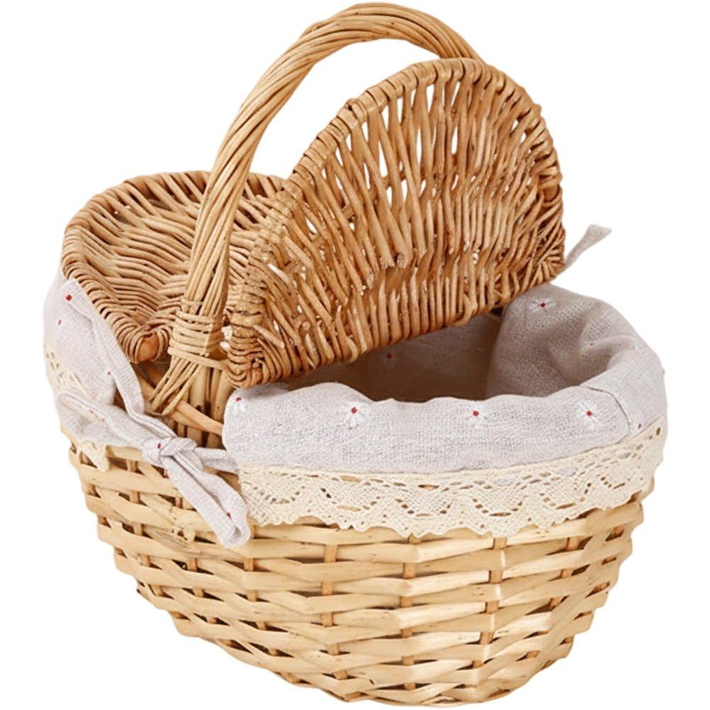Fituenly Wicker Picnic Hamper with Handle, Multi-purpose Woven Storage Basket Box for Outdoor Camping
