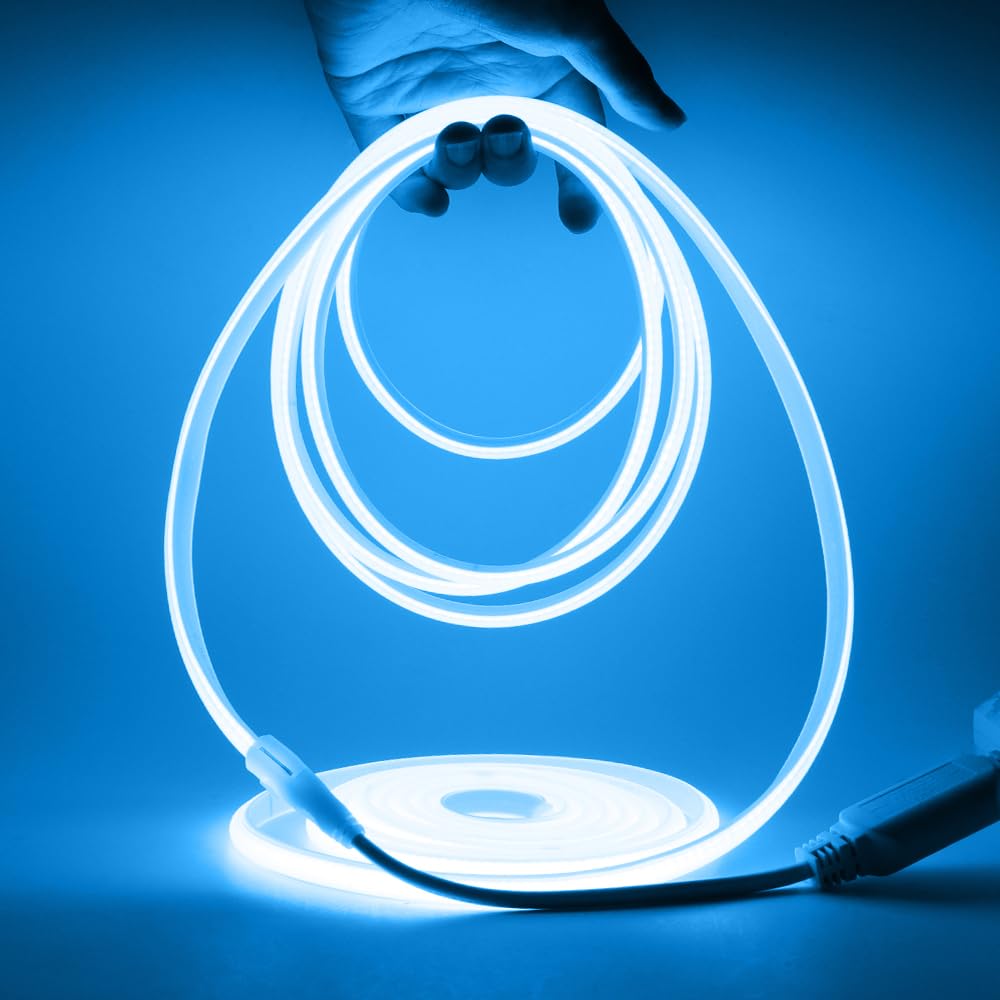 HEGEHE Dimmable COB Neon Light Strip with 220V Dimmer Switch, Cut to 50cm, 288LED/m Flexible and Waterproof Silica Gel Rope Light(0.5m, Ice Blue)