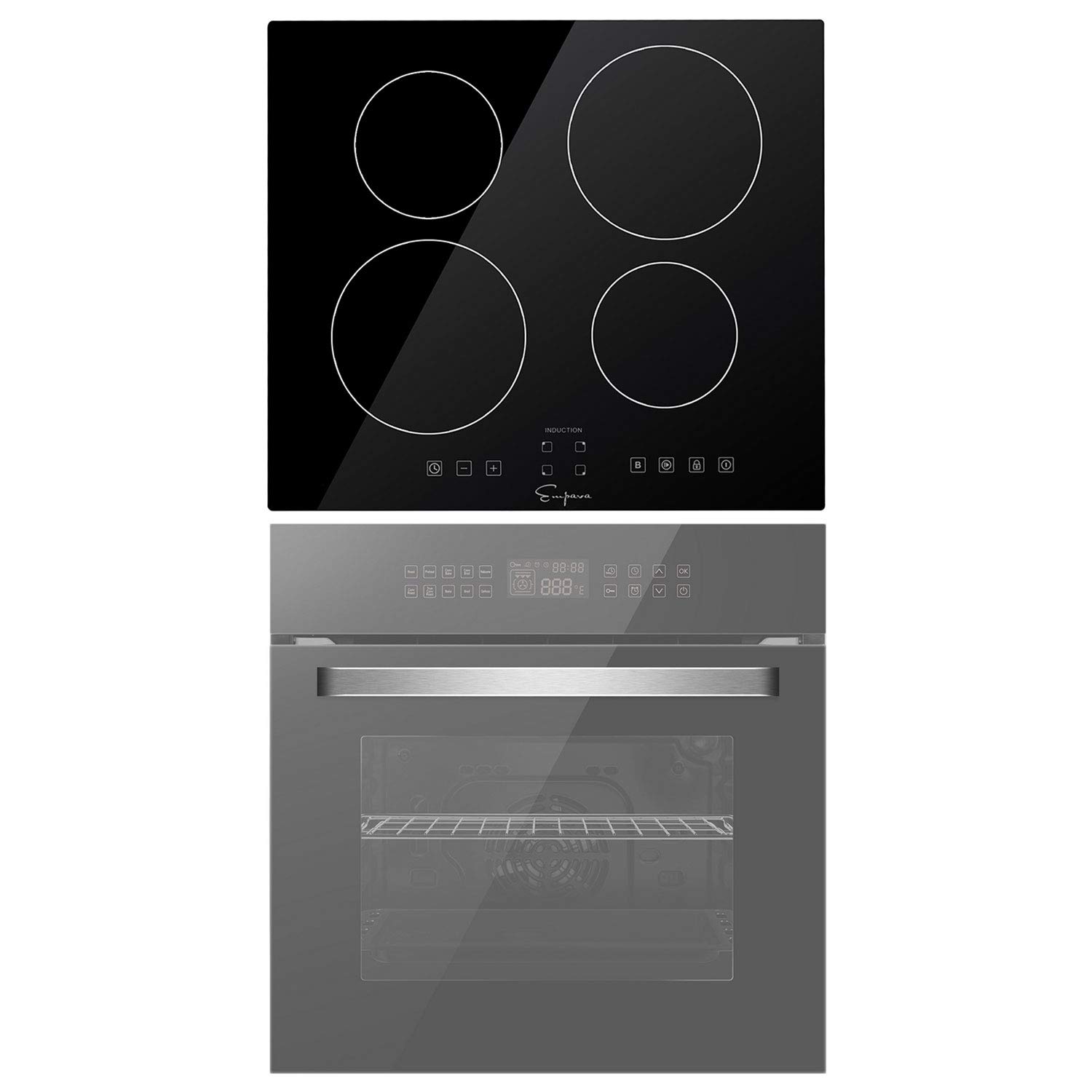 Empava 24 Inch Single Wall Oven and Electric Stove Induction Cooktop with 4 Power Boost Burners Smooth Surface Vitro Ceramic Glass