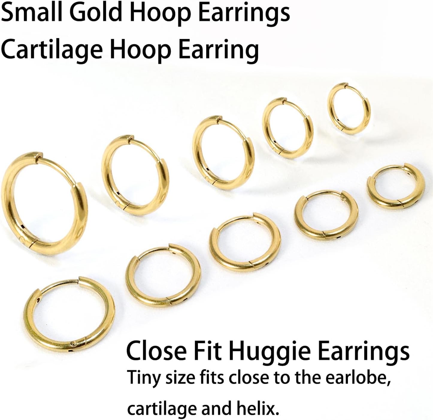 Dainty Small Gold Hoop Earrings for Women Set: 5 Pairs Lightweight 14K Gold Minimalist Huggie Hoop Earrings Cartilage Hoop Earring Helix Earring Tiny Gold Hoops for Women Men 1.6MM Thickness Hypoallergenic Earring Sets for Multiple Piercing - Image 6
