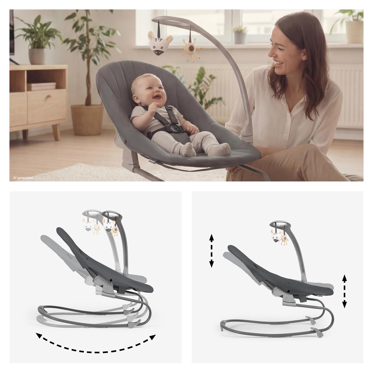 hauck Sit N Relax 3 en 1 Tronas de Bebe Plegables desde Nacimiento hasta 15 kg - con Hamaca para Recién Nacido - Balancín - Arco de Juegos - Bandeja - Ruedas y Cesta - Altura Regulable