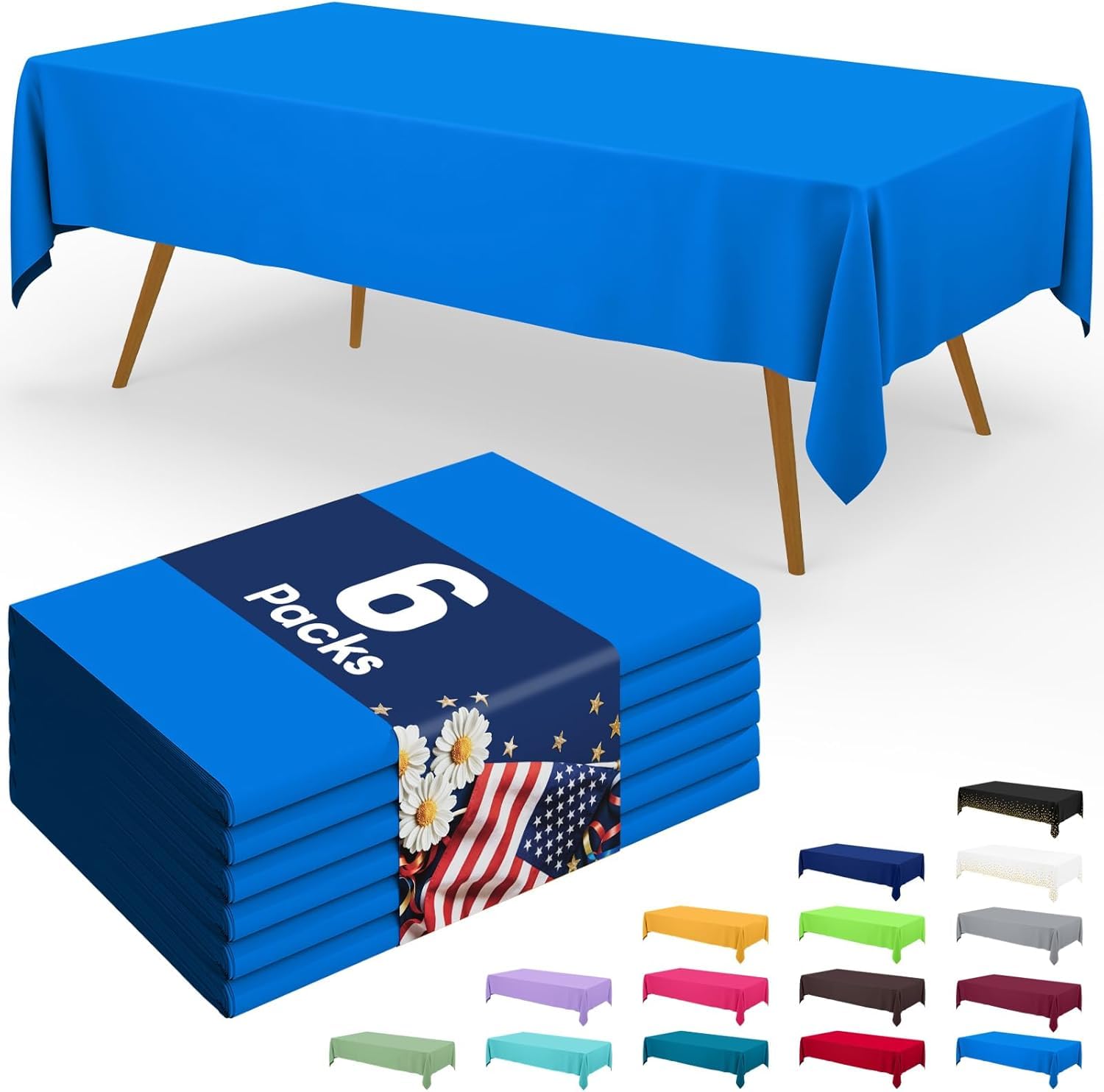 Homaxy Disposable Table Cloth - 6 Pack, Waterproof Plastic Tablecloths Wipe Clean, Decorative Rectangle Leakproof Table Cover for Parties Outdoor, 137 x274 cm, Blue