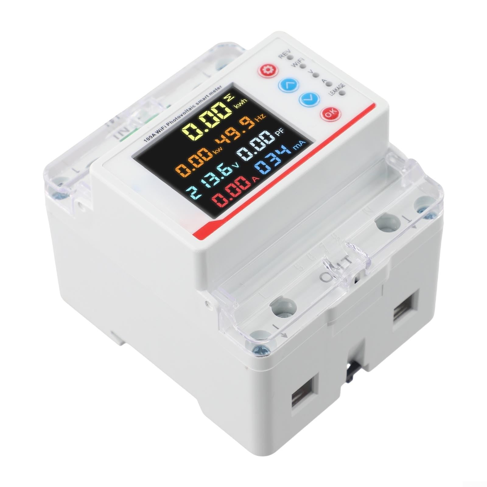 Contador eléctrico monofásico 100 A para aplicación Tuya, interruptor inteligente PV WiFi con 10 funciones de protección, pantalla LCD, gris, 220 V