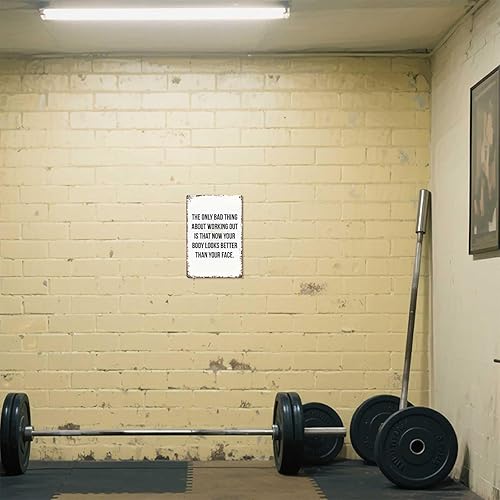 Miniatura 6 de Letrero de metal vintage divertido para motivación de entrenamiento, letrero de lata retro para gimnasio, entrenamiento, carteles de fitness, placa