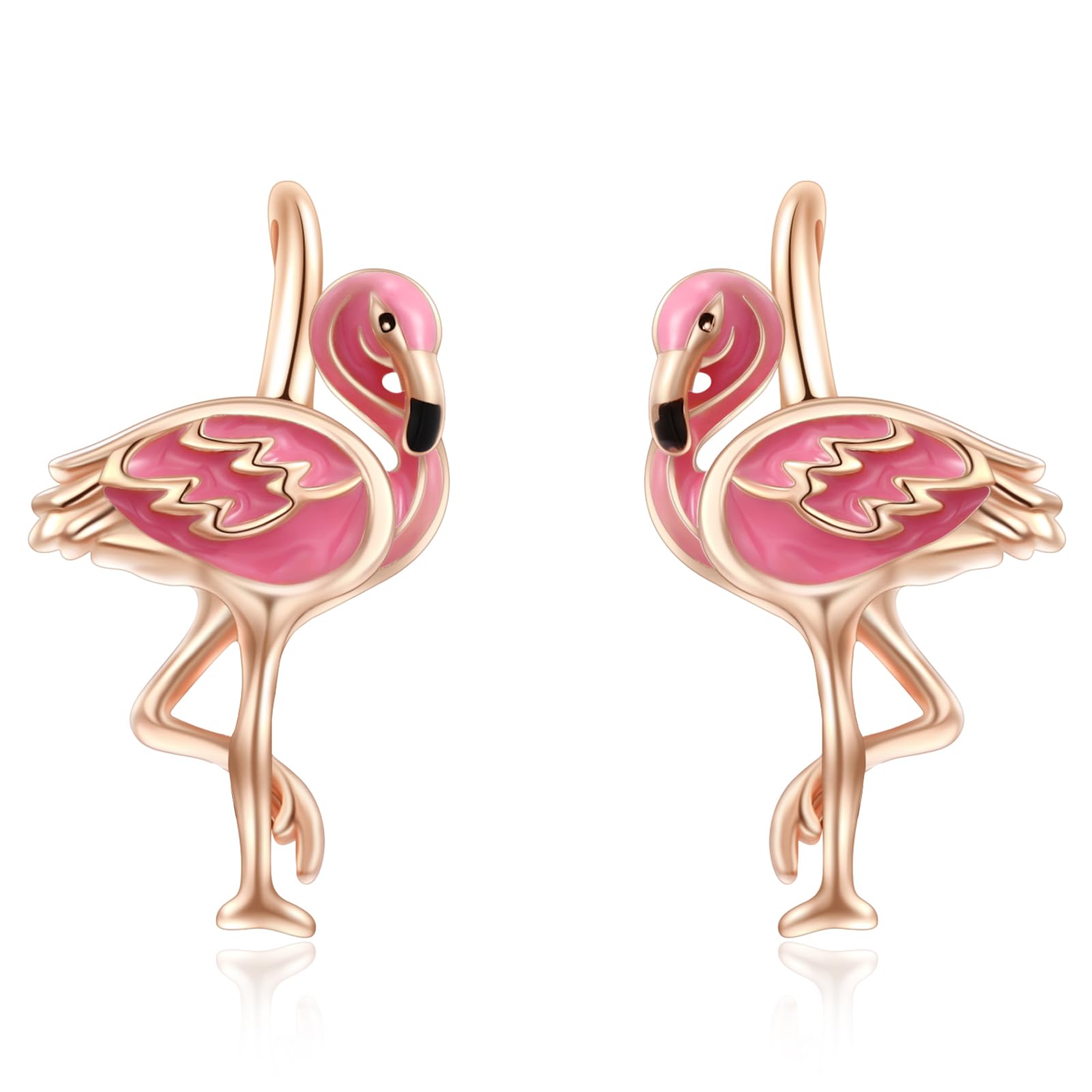 Flamingo Hoop Earrings Sterling Silver Small Animal Leverback Hoop Earrings Flamingo Earrings for Sensitive Ears Flamingo Jewelry Gifts for Women