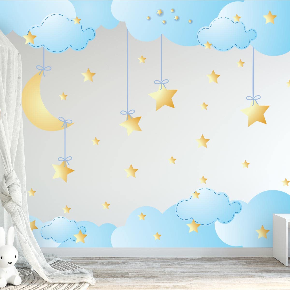 Children's Wall Stickers - Baby Room Decoration - Children's Bedroom Wall Sticker - Stars and Clouds in The Sky - H60 x L90 cm - Image 4