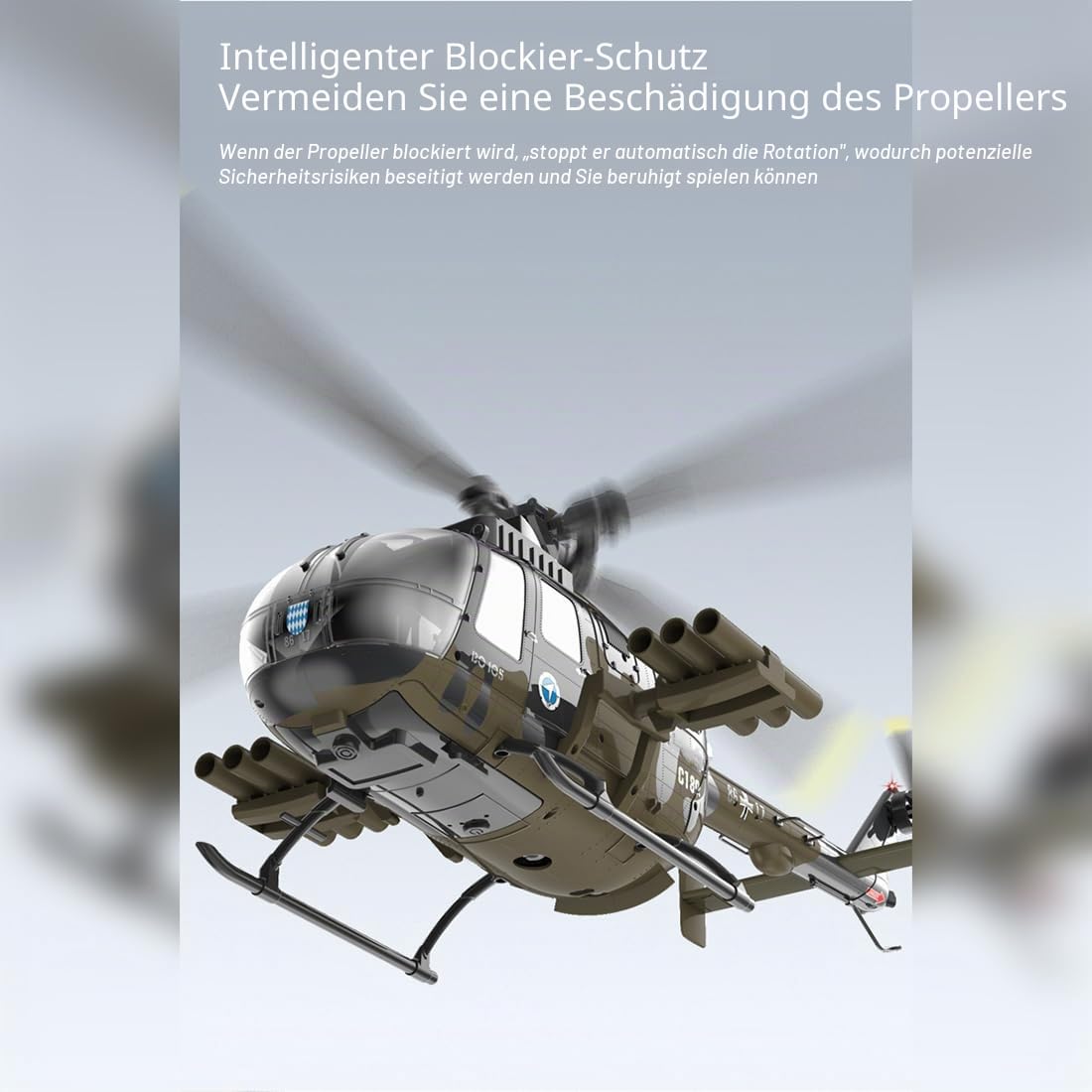 C180 BO105 Brushless RC Hubschrauber mit One-Key Start/Inverted Flug, 6CH 6-Achsen Gyro RC Helikopter mit barometrischer + TOF-LiDAR-Höhenhaltung und Optical Flow Positionierung (Tarnung/3 Batterie)