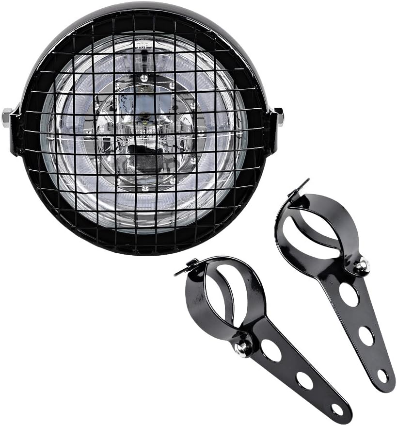 Combo Motorcycle 6.5'' CREE LED Glass Lens Headlight + Metal Mesh Cover + Brackets for Honda Kawasaki Suzuki Yamaha Custom Bike