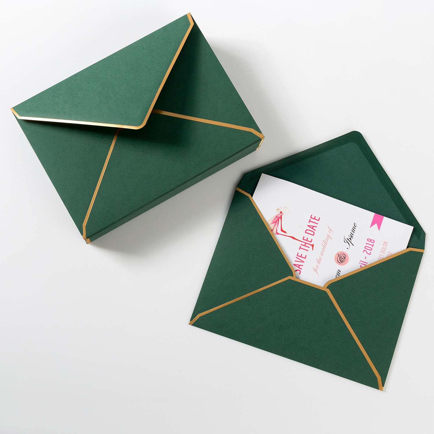 100 sztuk kopert A7 15 x 18 ciemnozielone złote obramowanie 13 x 18 cm
