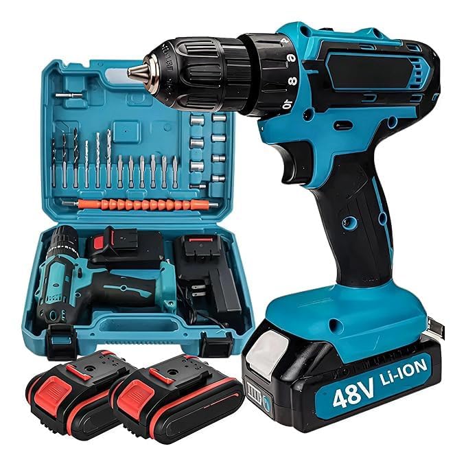 Cordless Drill Machine Kit with 2 Li-Ion Batteries, Dual Speed Electric Impact Driver, Keyless Chuck, LED Work Light, Drill & Screwdriver Bit Set for Wood, Metal, Plastic & Wall DIY Repair-image-19