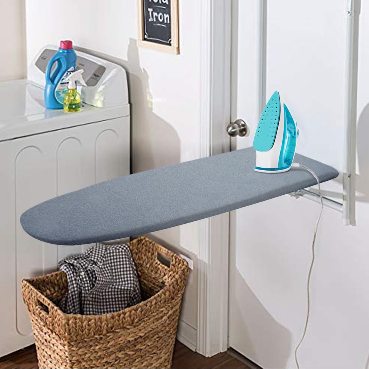 SheeChung 14"x42" Over The Door Ironing Board Cover +Ironing Board Padding Only,Cut to Desired Sizes