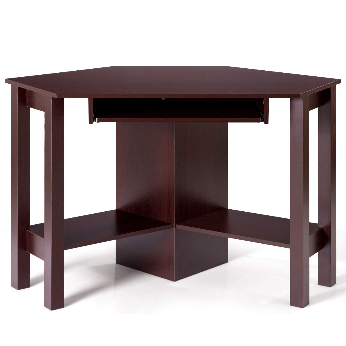 Tangkula Corner Desk, Corner Computer Desk with Smooth Keyboard Tray for Small Space, Triangle