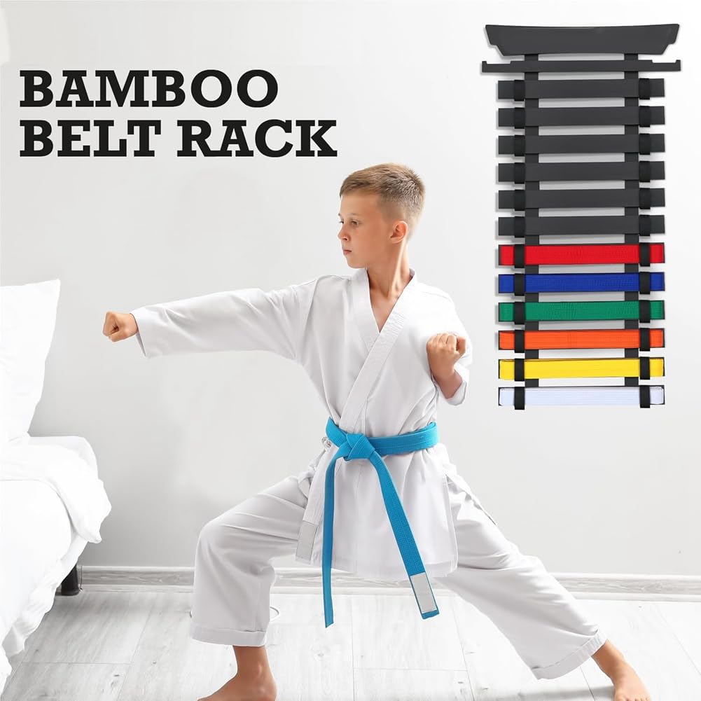 Expositor de 12 Cinturones de Karate, Madera de Bambú, para Medallas - Expositor de Cinturones de Taekwondo, Jiu-, Jiu- Brasileño, Artes Marciales