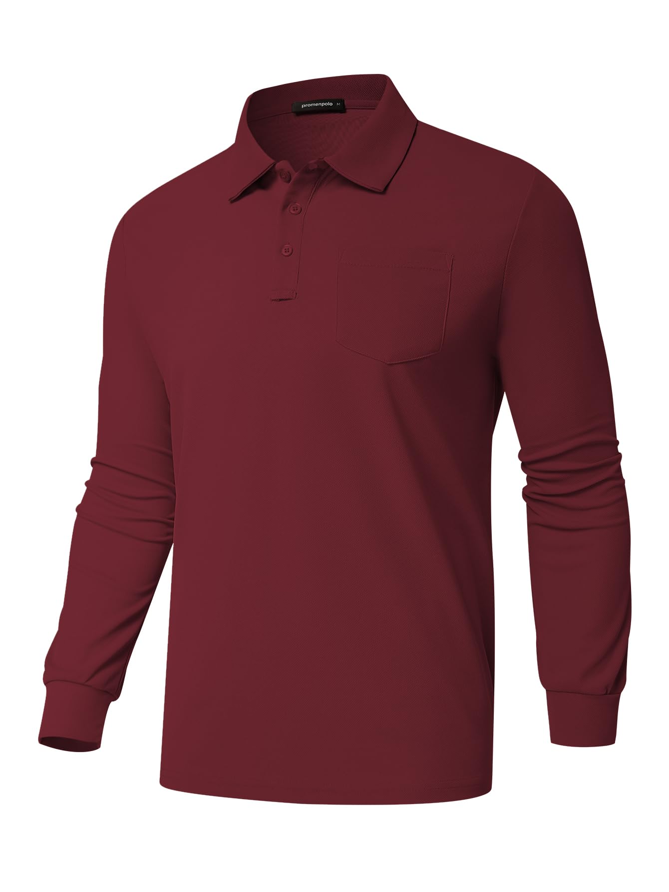 Promen polo Men's Classic Long Sleeve Polo Shirts Casual Lightweight Solid Golf Shirts with Pocket