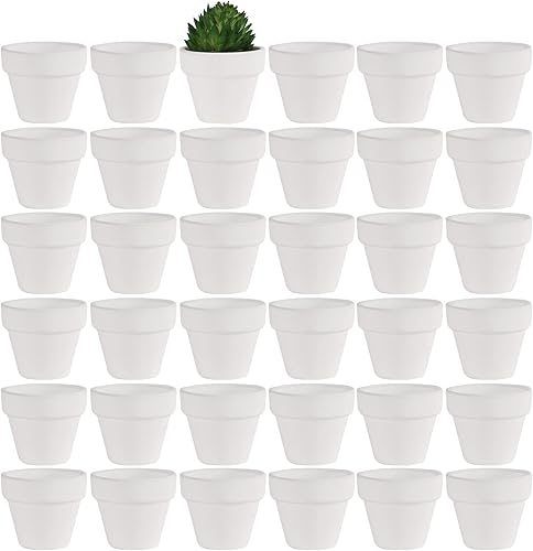 Miniatura 8 de Yishang Macetas pequeñas de terracota rosa de 1.9 pulgadas, paquete de 36 macetas pequeñas de arcilla blanca con agujeros de drenaje, maceta de