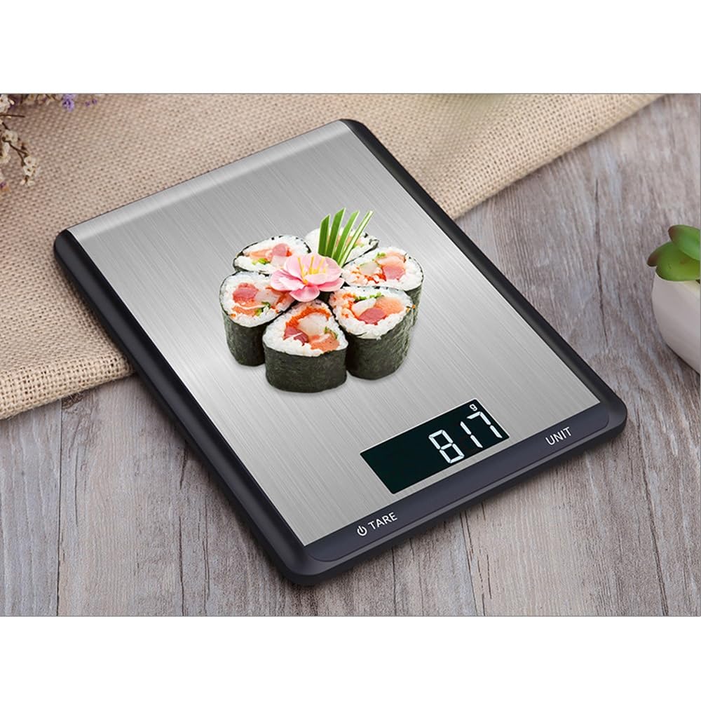 Báscula for Alimentos, Báscula Digital de Cocina, Peso en Onzas y Gramos for Cocinar y Hornear, Acero Inoxidable, 7 Unidades con Función de Tara, Pantalla LCD(5kg/1g)