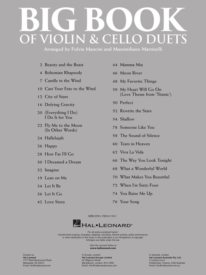 Big Book of Violin & Cello Duets | Pop Songbook with 34 Arrangements for Intermediate String Players | Sheet Music Book with Pull-Out Parts for Practice and Recitals | Violin Cello Duet Collection