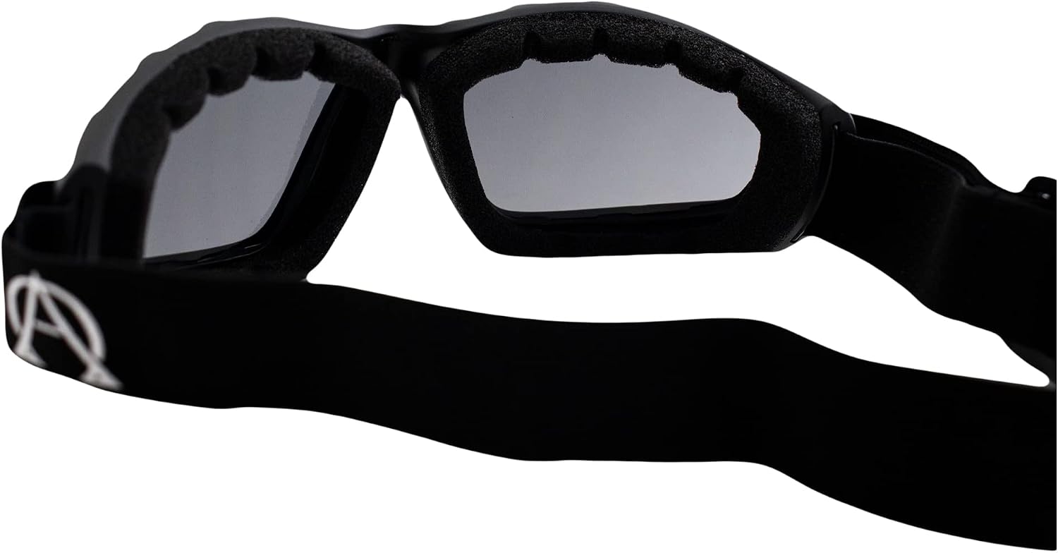 Alpha Omega Sports & Motorcycle Safety Riding Goggles Z87.1 Wraparound Padded Black Frame w/Smoke Lens