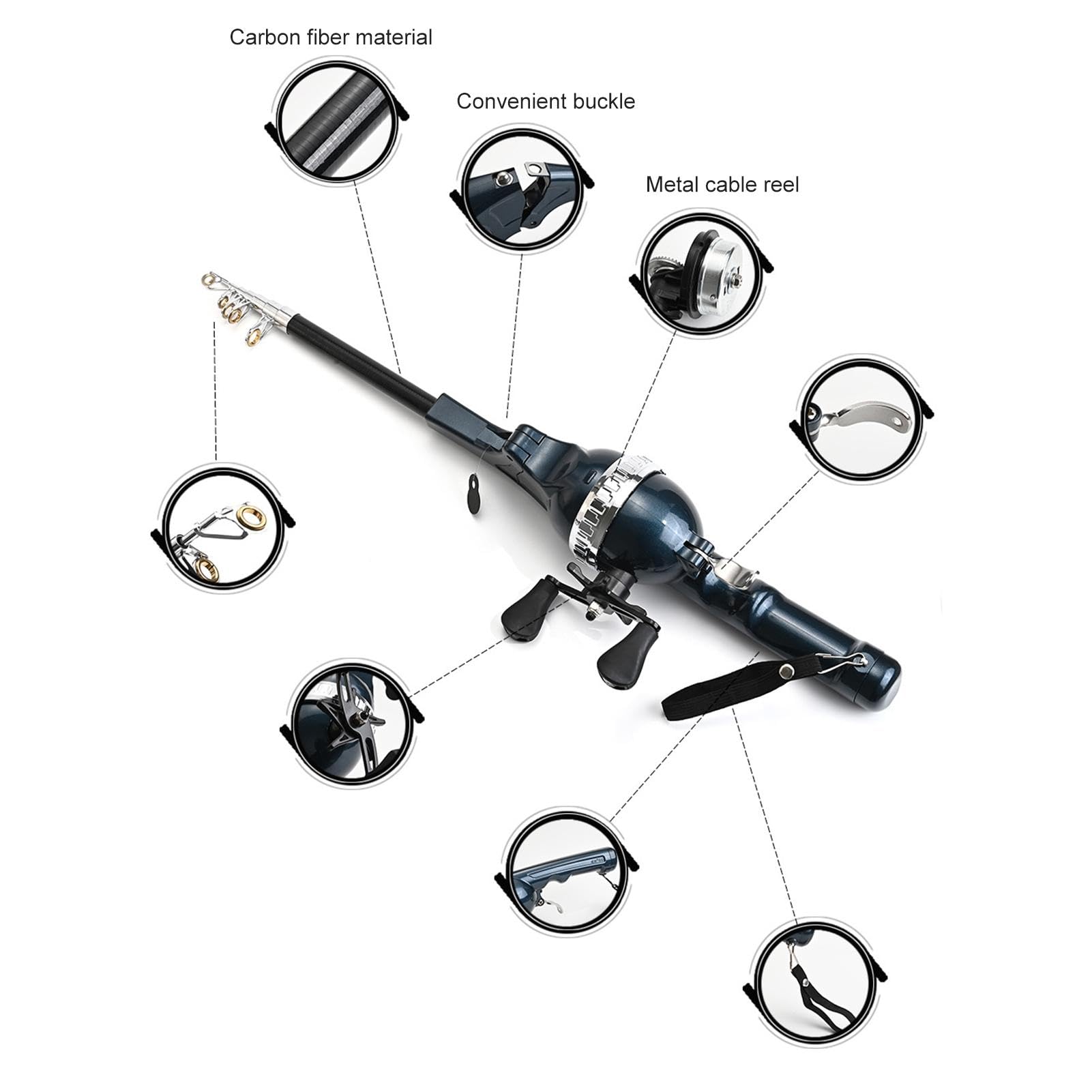 DASHIELL Canne à pêche, Canne à pêche Portable | Canne à pêche de Voyage Cannes à pêche Super Courtes,Canne à pêche Pliable et Robuste, Canne à pêche de Poche à Double Bascule pour ge