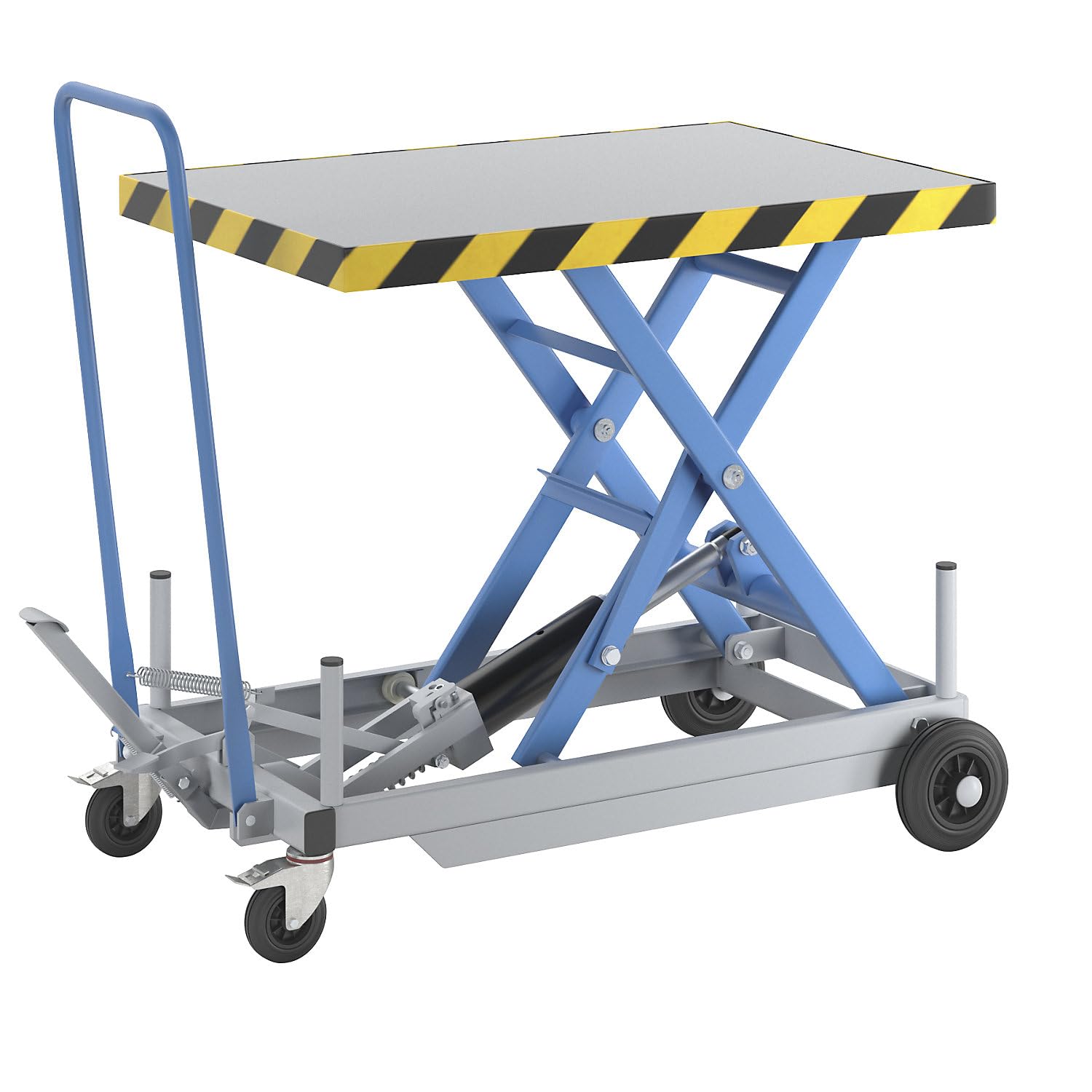 eurokraft pro | Scherenhubtischwagen | Tragfähigkeit 200 kg, Hub manuell, Hubbereich 340 - 825 mm, Vollgummiräder